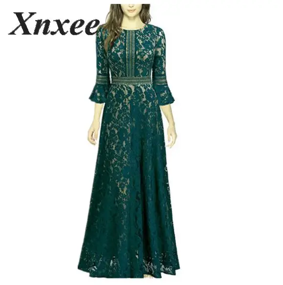 Женское элегантное осеннее Новое Кружевное Свободное длинное тонкое платье Vestido de novia