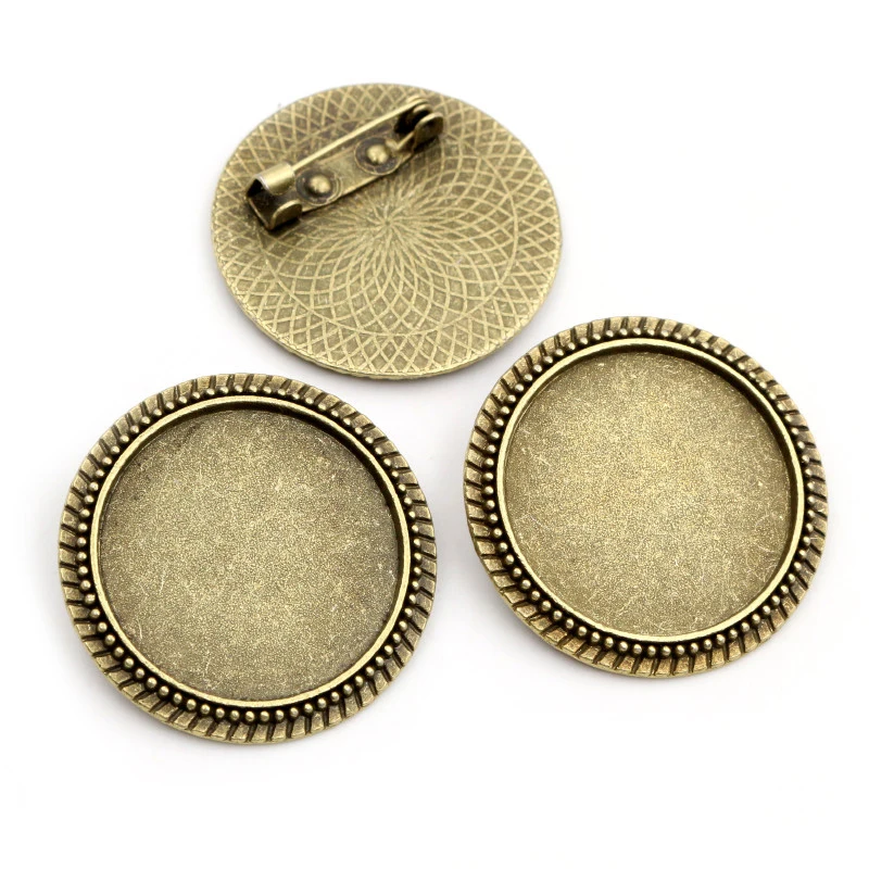 

New Fashion 5pcs/Lot 25mm Inner Size Retro Series Antique Silver Plated and Bronze Brooch Baroque Style Cabochon Base Setting