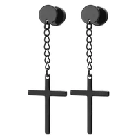 punk retro black cross pendants round stud earrings for women men fashion stainless steel minimalism jewelry earring wholesale