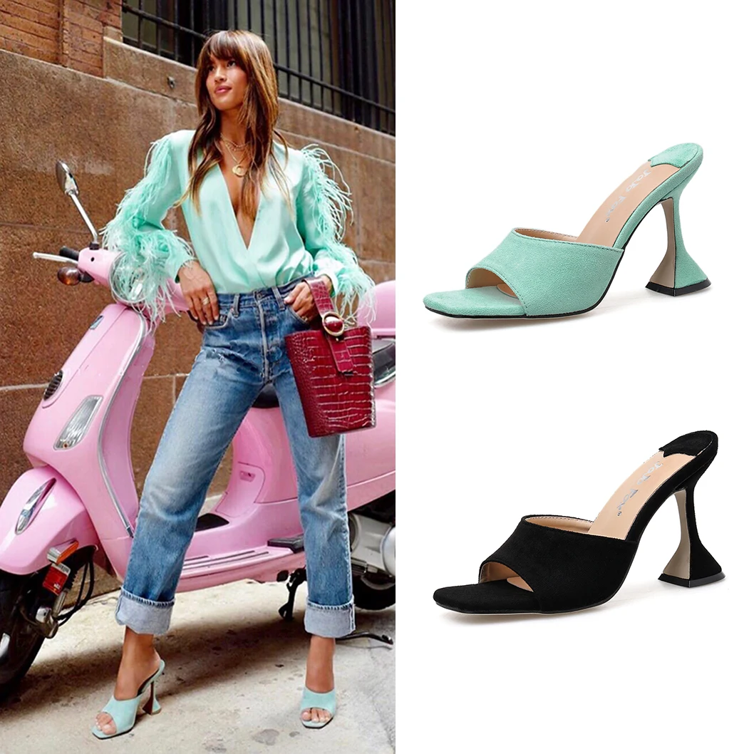 2020 г. новые летние женские замшевые базовые шлепанцы с открытым носком босоножки