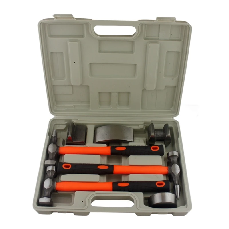 7PCS Auto Body Dent Repair Hammer Dolly Tool Kit Panel Beater Sheet With  Plastic Case