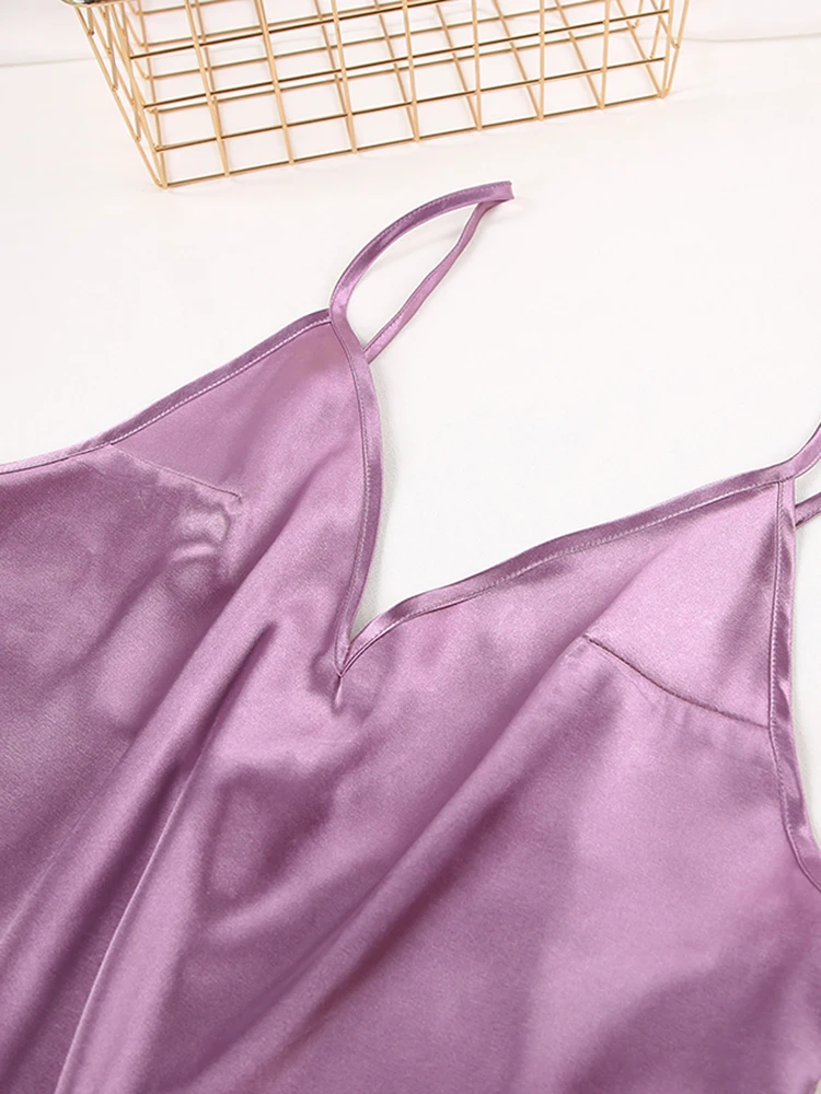 

Sexy Low Cut Mini Spaghetti Strap Women Dress V Neck Female Sleeping Nightgown Open Back Night Dress For Women Satin Nightwear