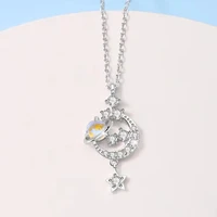 fashion silver moonstone planet star charm pendent necklace for women girls party wedding jewelry choker