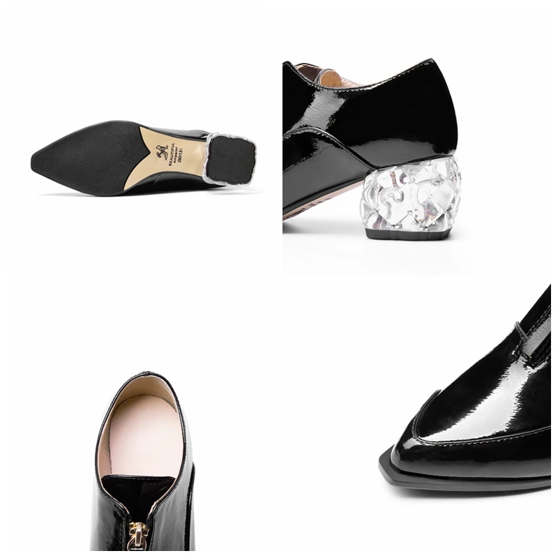 

Girseaby Women New 2021 Pumps Pointed Toe 5cm Strange Heels Patent Leather Zip Classic Concise Soft Big Size 33-48 Casual A3674