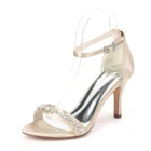 Женские атласные вечерние босоножки, 3 дюйма, ремешок на щиколотке и высоком каблуке с кристальной отделкой для свадебной вечеринки