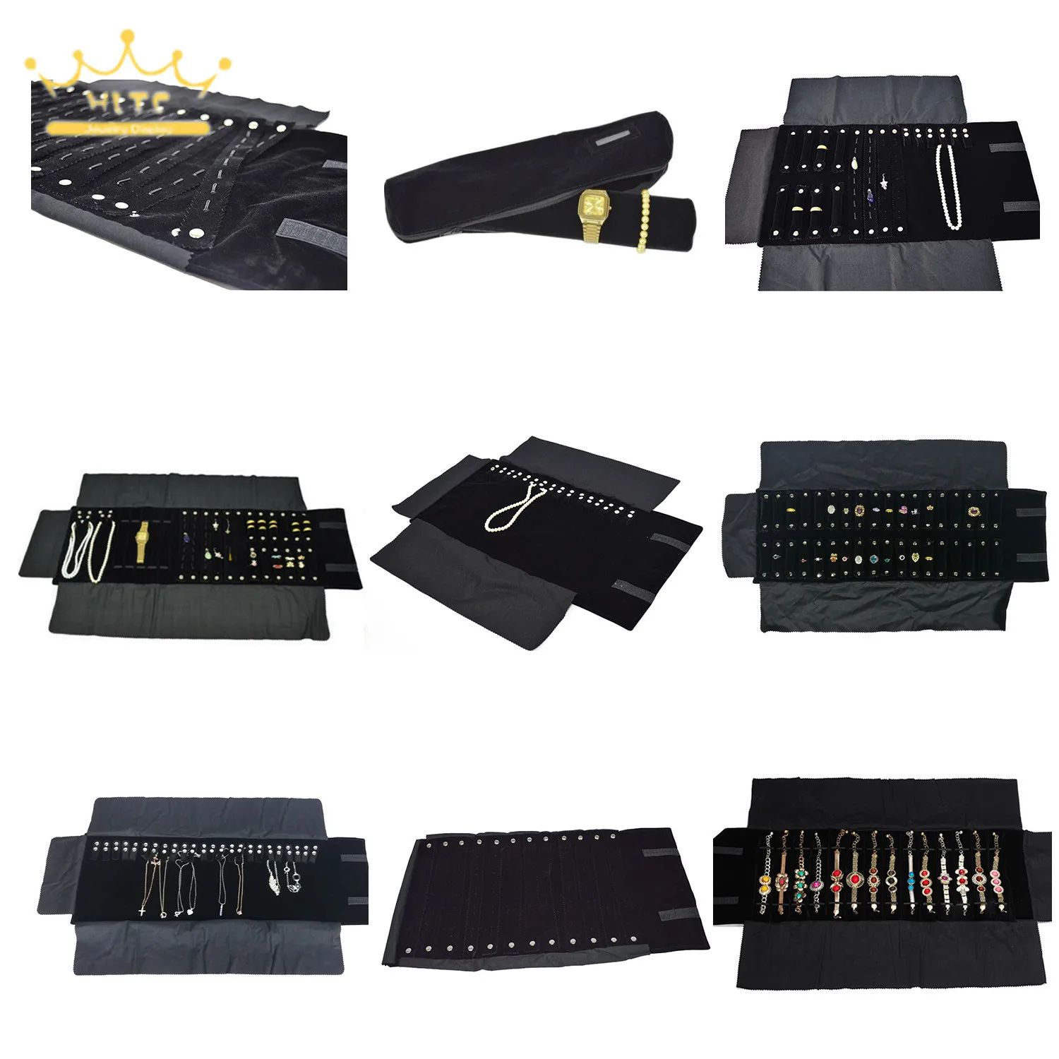 Сумка для украшений черная бархатная сумка в рулоне переносной дорожный