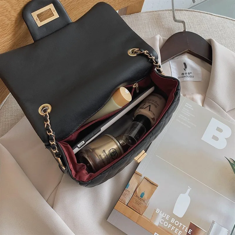 

Small Diamond Lattice Flap Bag for Women 2021 New Trend Chain Quilted Crossbody Messenger Bag Female Luxury Leather Shoulder Bag