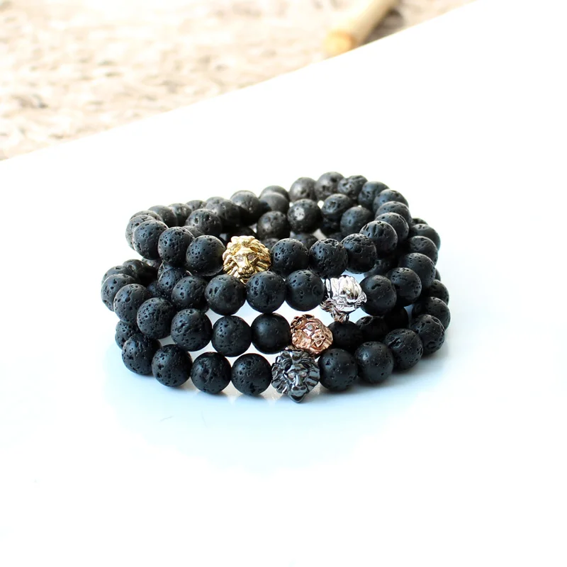 Lava stone beads Lion bracelet Men jewellery beaded bracelets for women mens jewelry bracciali pulseras hombre bracelete | Украшения и