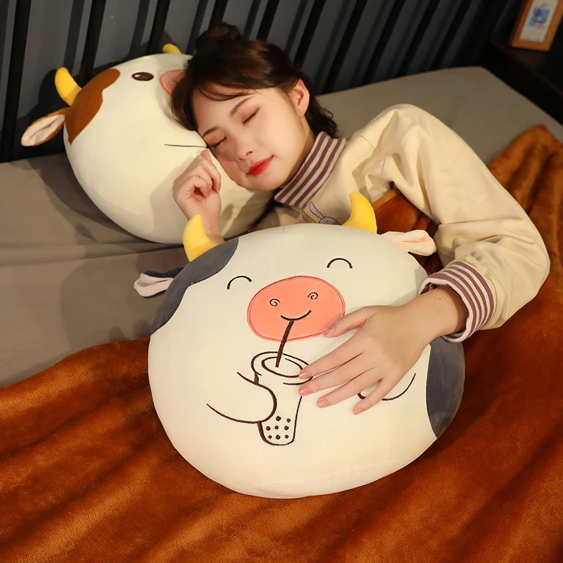 

Cute Milk Tea Cow Plush Toy Kawaii Bubble Tea Plushies Doll Soft Pillow With Blanket Stuffed Winter Hand Warmer Gift For Girls