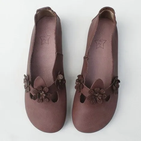 Careaymade-summer autumn national style retro leather Pure handmade flower flat heel cover low heel pure leather flat sole shoes