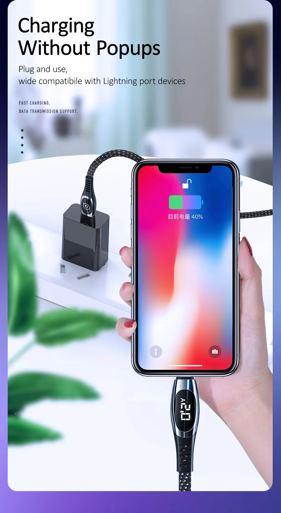 USAMS 2 м кабель для iphone X XS Max XR 8 7 6 6s plus SE 5S светодиодный дисплей кабель 2A кабель передачи данных для быстрой зарядки для iphone Кабель зарядного устройства