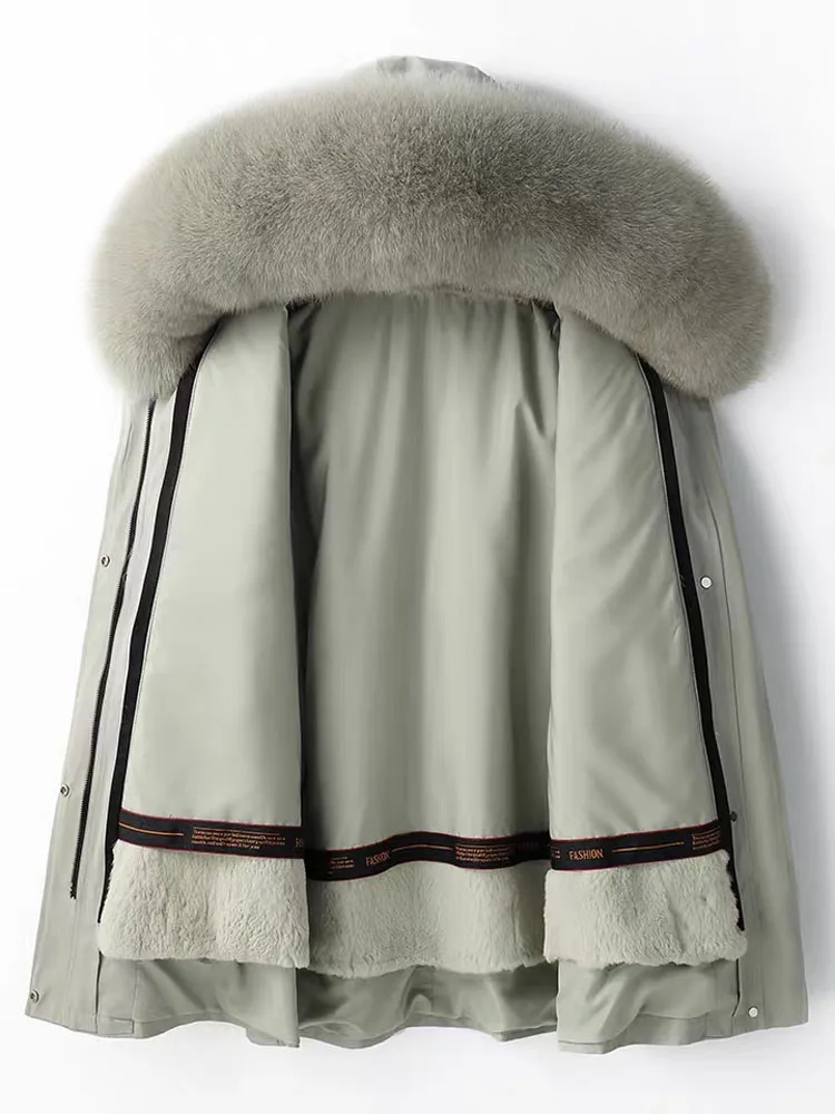 Rex Rabbit Fur Liner Fox Fur Collar Parka Women's Mid-Length Detachable Fur Coat