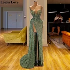 Женское вечернее платье-русалка, зеленое платье с блестками на тонких бретельках, элегантное платье для выпускного вечера, 2022