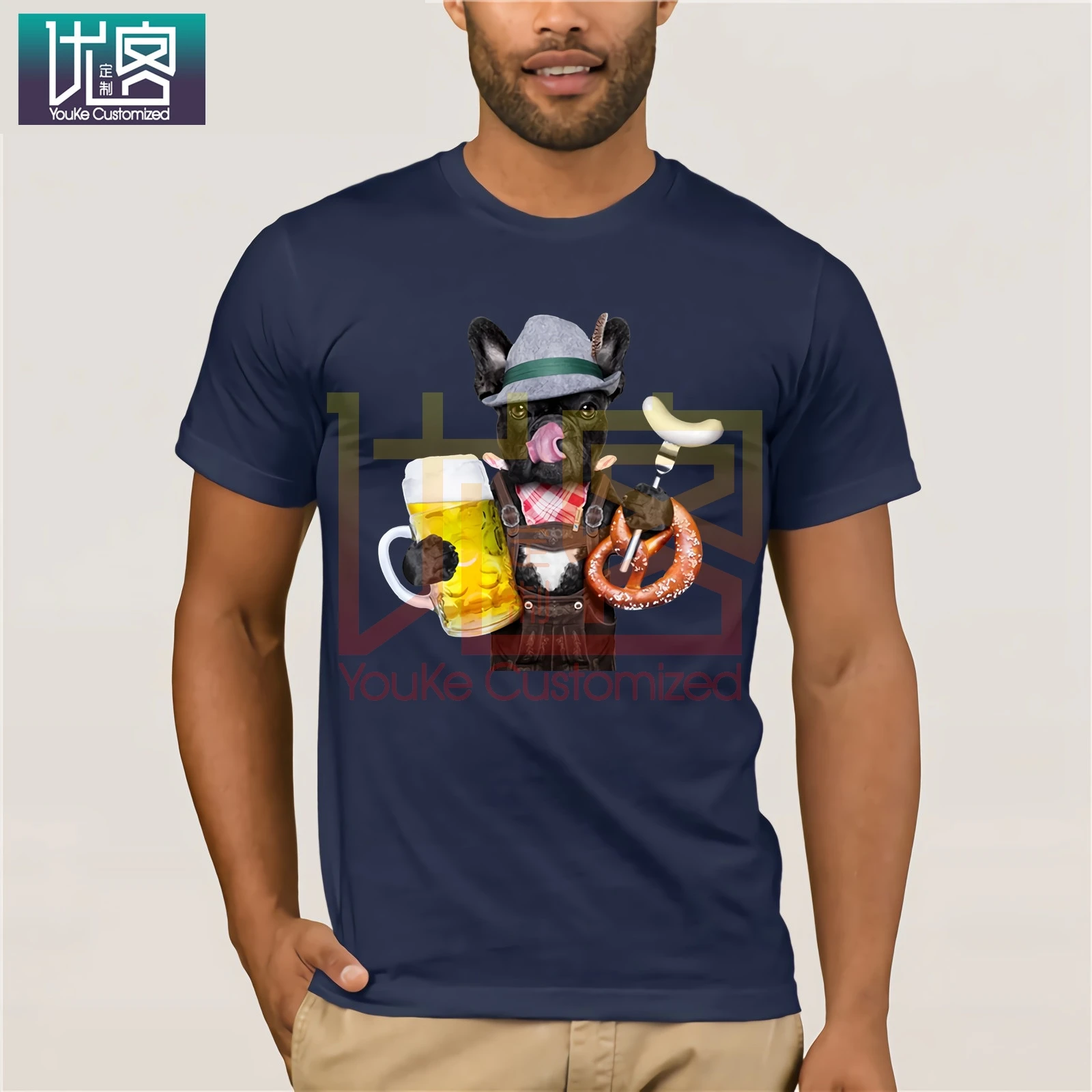 Французский бульдог баварский стиль пива Мужская забавная футболка для домашних