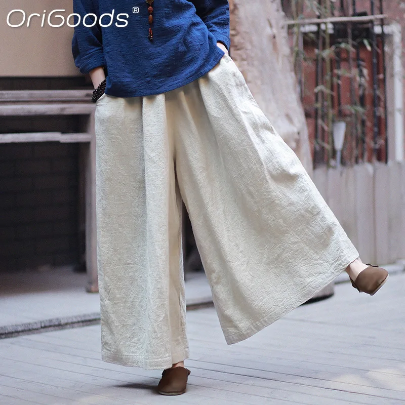 Оригинальные широкие брюки большого размера d для женщин льняные с широкими