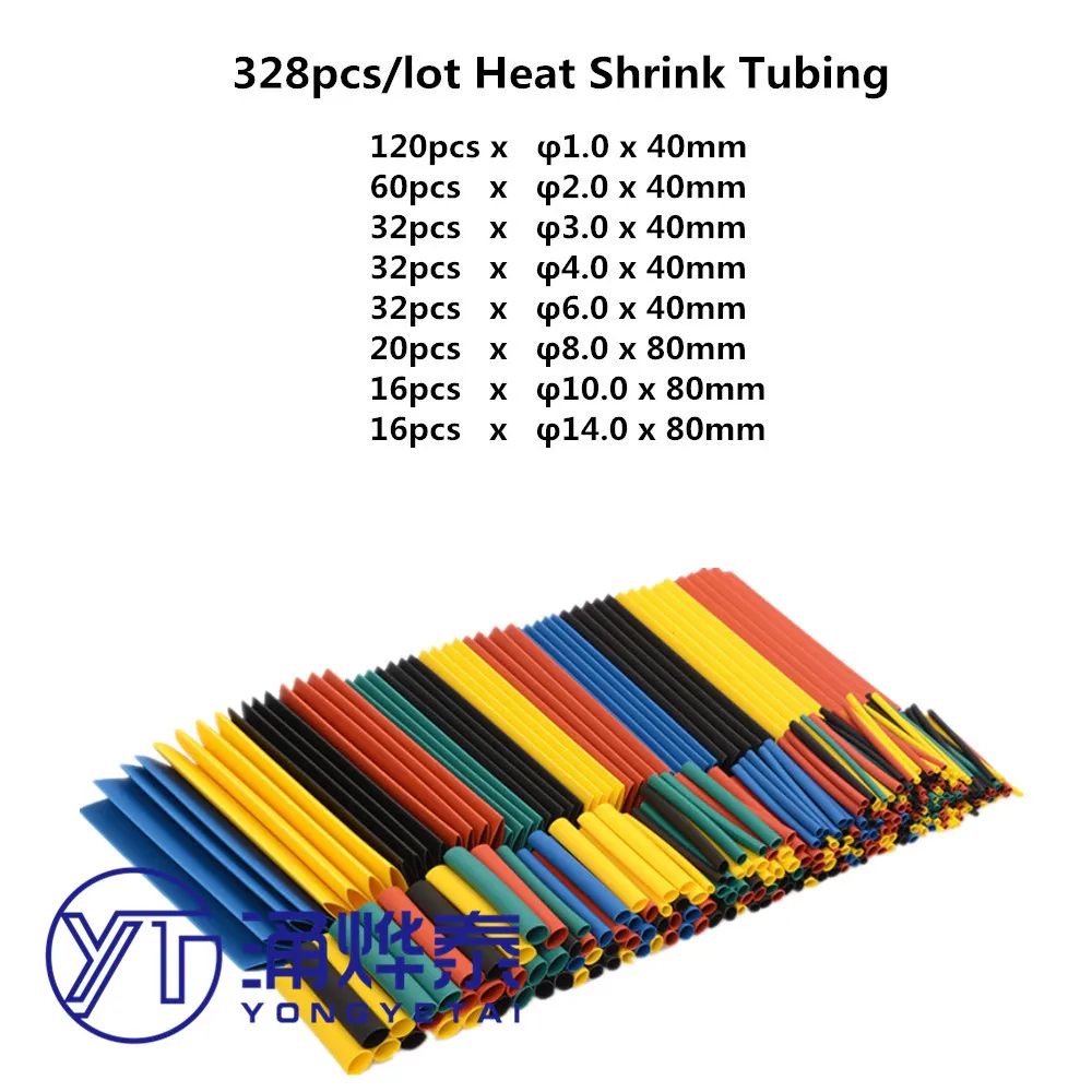 Комплект полиолефиновых термоусадочных трубок в ассортименте YYT 140 шт./328 шт./127 шт.