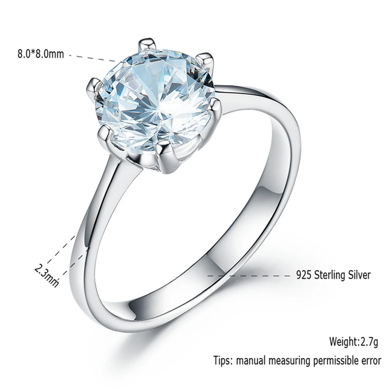 

925 Sterling Silver Classic Solitaire Clear Round Zircon Simple Design Rings For Women Anniversary Gift Fine Jewellery