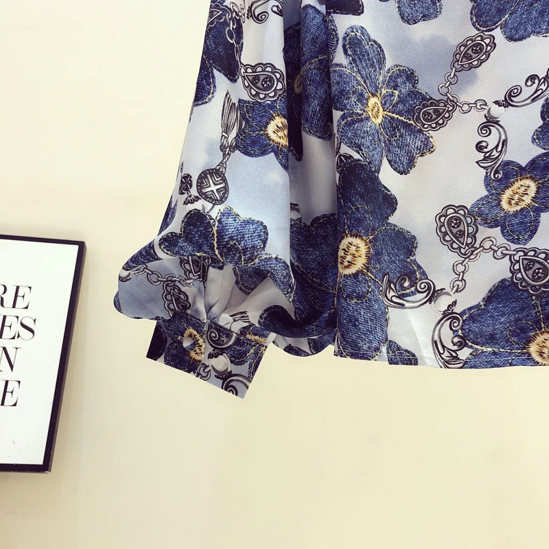 

Vintage chiffon blouse women 2020 spring and autumn Korean loose modis floral print stand collar lantern sleeve tops