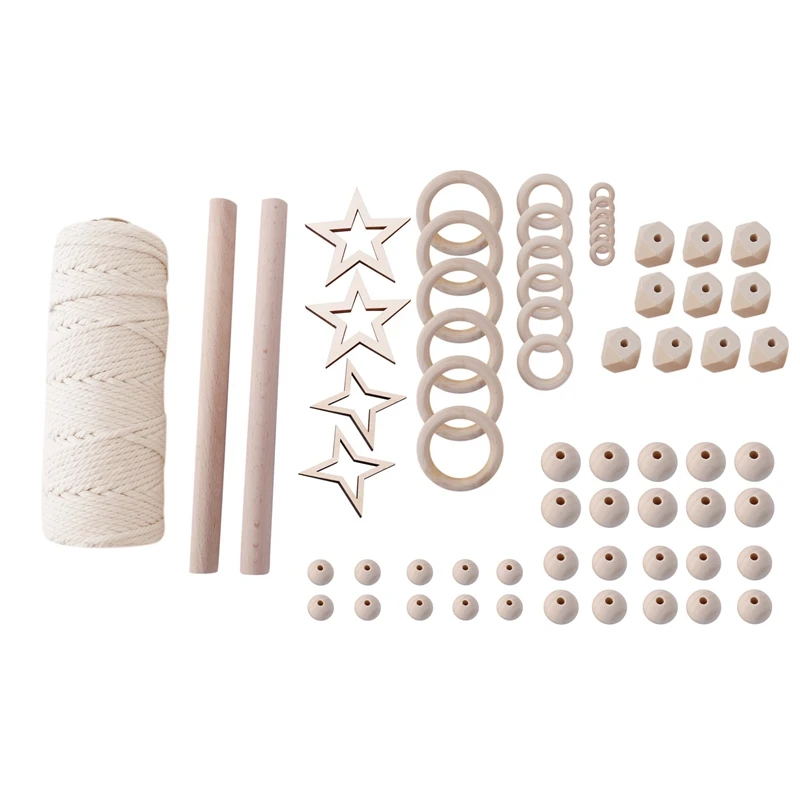 

Wood Beads with Macrame Bead Wooden Rod for DIY Plant Wall Hangers Macrame Set