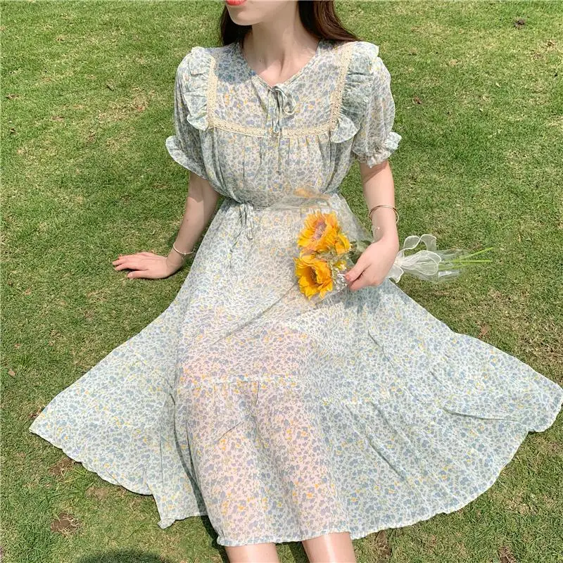 

Floral Chiffon Long Spring Summer Clothes Dress For Women'S Vetement Femme 2021 Sukienka Sundress Vintage Casual Dress Female