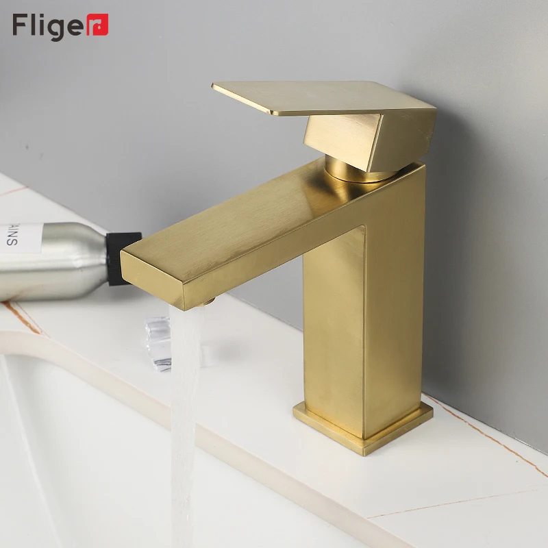 

Fliger Gold Basin Faucets Stainless Steel Bathroom Faucet Hot Cold Water Sink Mixer Tap Bathroom Sink faucet Grifo de lavabo