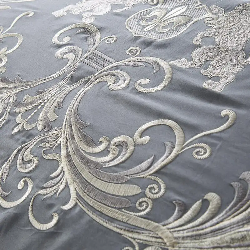 

Luxury embroidery Egyptian Cotton Bedding Set Duvet Cover Sheet Pillowcase King Queen Size red grey Bed Linen 4/6pcs