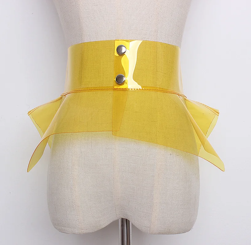 2020 New Laser Fashion Girdle Ruffled Slimming Wide Belt with Dress Leather Belt Plastic PVC Women Belt Harajuku Waist Belts