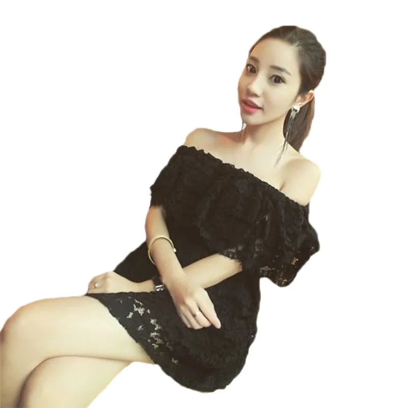 

off-Shoulder Lace Dress Summer New Ruffled Waist Trimming Loose Skirt Large Size Women's Dress Strapless Sexy Women's Dress