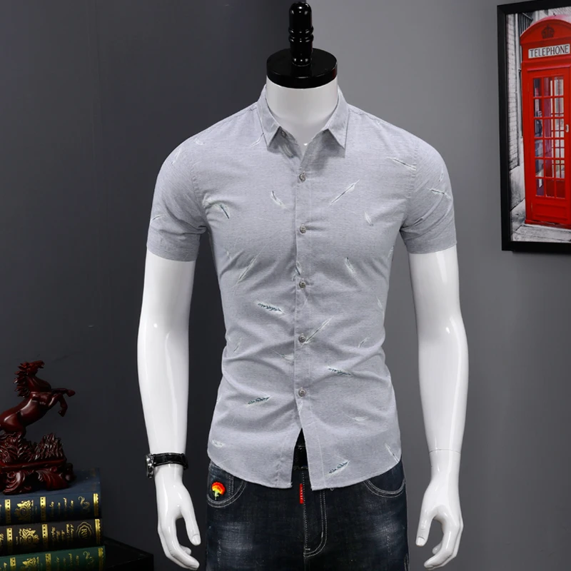 

Мужская модная рубашка с перьями, повседневная мужская рубашка с коротким рукавом