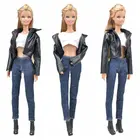 Модная черная кожаная куртка 16 BJD Одежда для куклы Барби наряд пальто рубашка топ джинсы джинсовые брюки 30 см аксессуары для кукол
