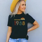 Женская Винтажная футболка в стиле ретро, черная хлопковая Классическая футболка, Повседневная футболка для дня рождения 34 года, одежда унисекс, топы, 1988
