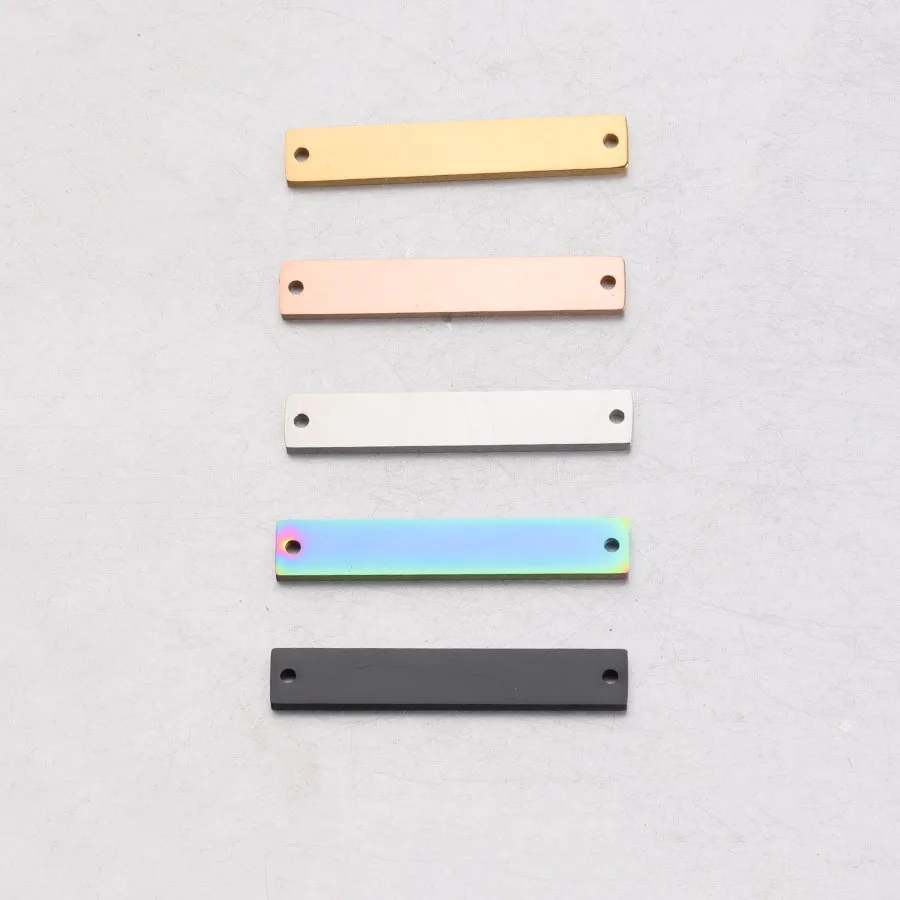 

100% Stainless Steel Rectangular Long Strip Double-hole Connector Geometric Blank Tag For Engraving Mirror polish Accessories