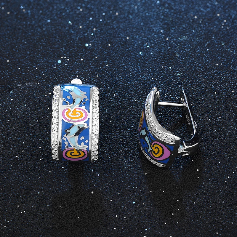 

High Quality Enamel Earrings Women Jewelry 2018 Fashion Active Little Dolphin Clip Zirconia Earrings Party Handmade 2018