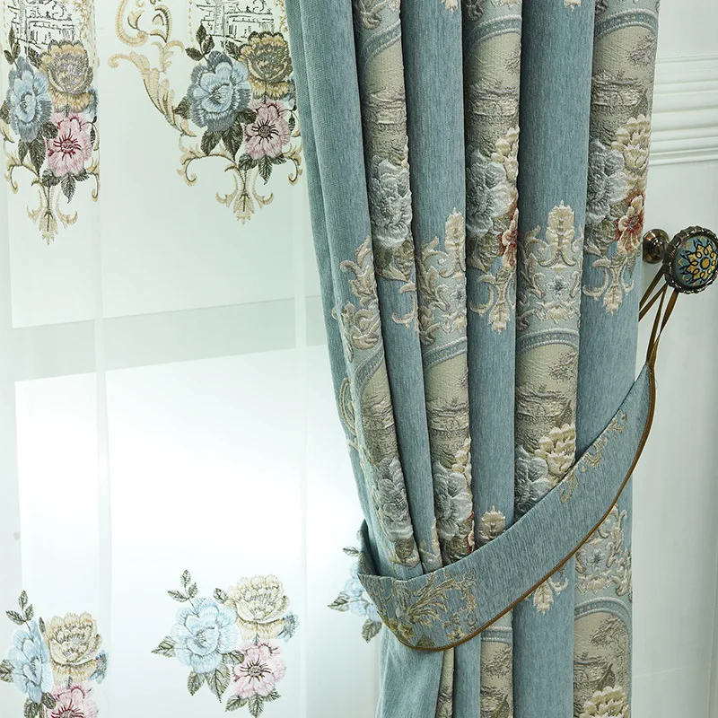 Simple European Style French Living Room Bedroom Chenille Jacquard Relief Shade Curtain Cloth Finished Product | Дом и сад