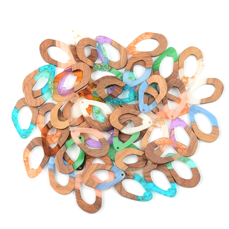 

10PC Hollow Polygon Earrings Accessories Natural Wood & Resin Splicing Hand Made DIY Making Charms Jewelry Findings & Components