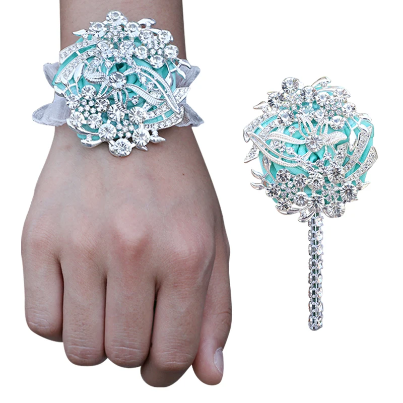 

Exquisite Rhinestone Bridal Wrist Flower Elastic Bracelet Luxury Men's Corsage Suit Business Party Wedding Supplies T062