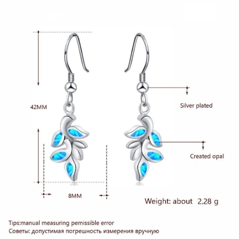 

Fashion simple women blue opal earrings wedding jewelry bohemian leaf earrings wholesale