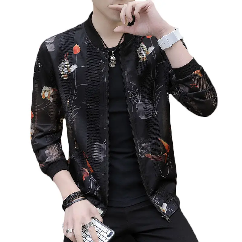 

Floral Jacket 2021 Autumn Mens Hooded Jackets Slim Fit Long Sleeve Homme Trendy Windbreaker Coat Brand Clothing giacca moto