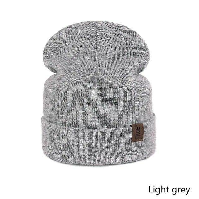 light gray TRUENJOY, повседневные зимние шапочки, шапка для мужчин и женщин, Модная вязаная зимняя шапка, одноцветная, хип-хоп, Skullies, шапка, капот, унисекс, с надписью True - Цвет: light gray