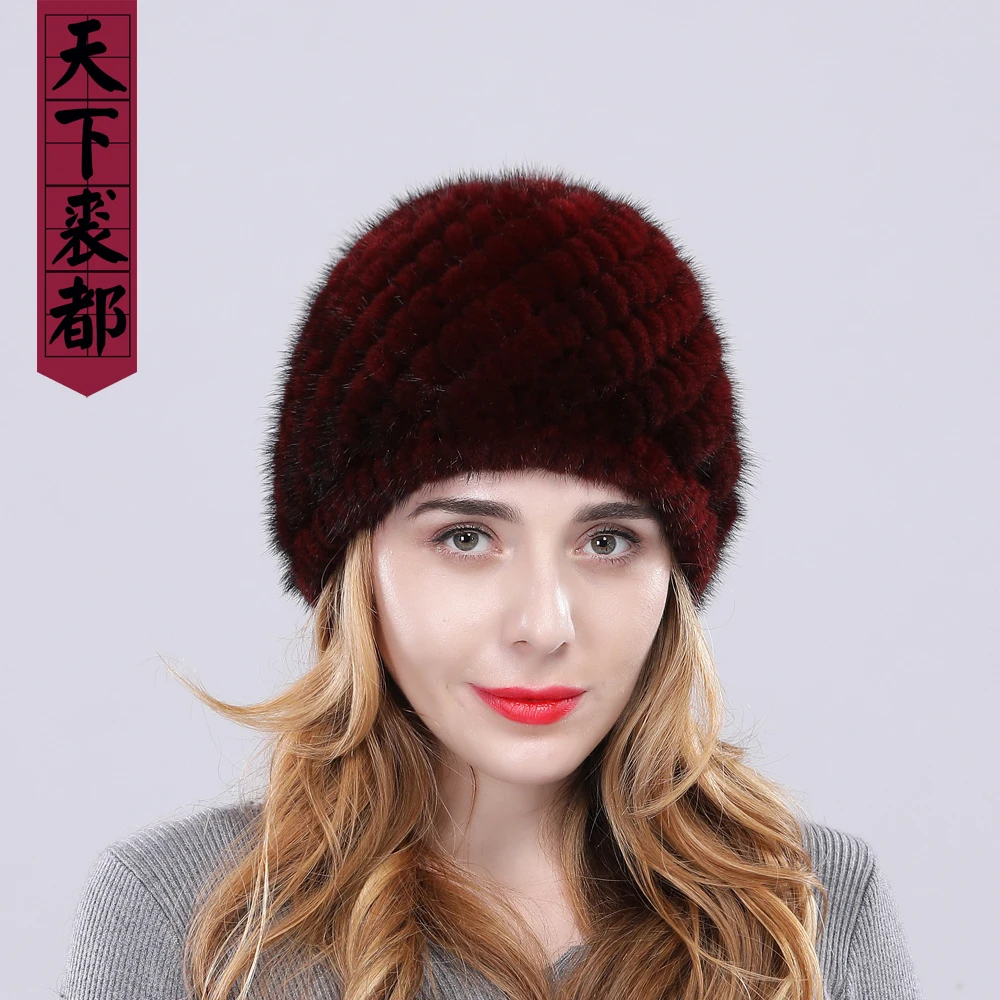 Новое поступление зимняя женская меховая шапка вязаные шапки из натурального