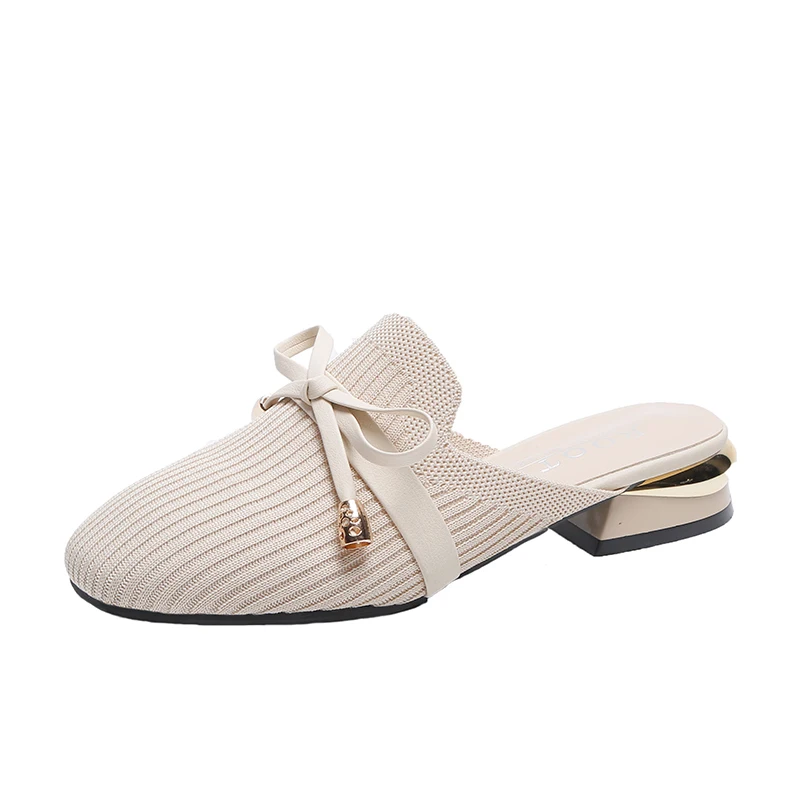 

New Women's Summer Solid Toe-covered Slipper Fashion Pointed Woven Elegant Lazy Slippers Flat Sandals Women Mule Slides Shoes