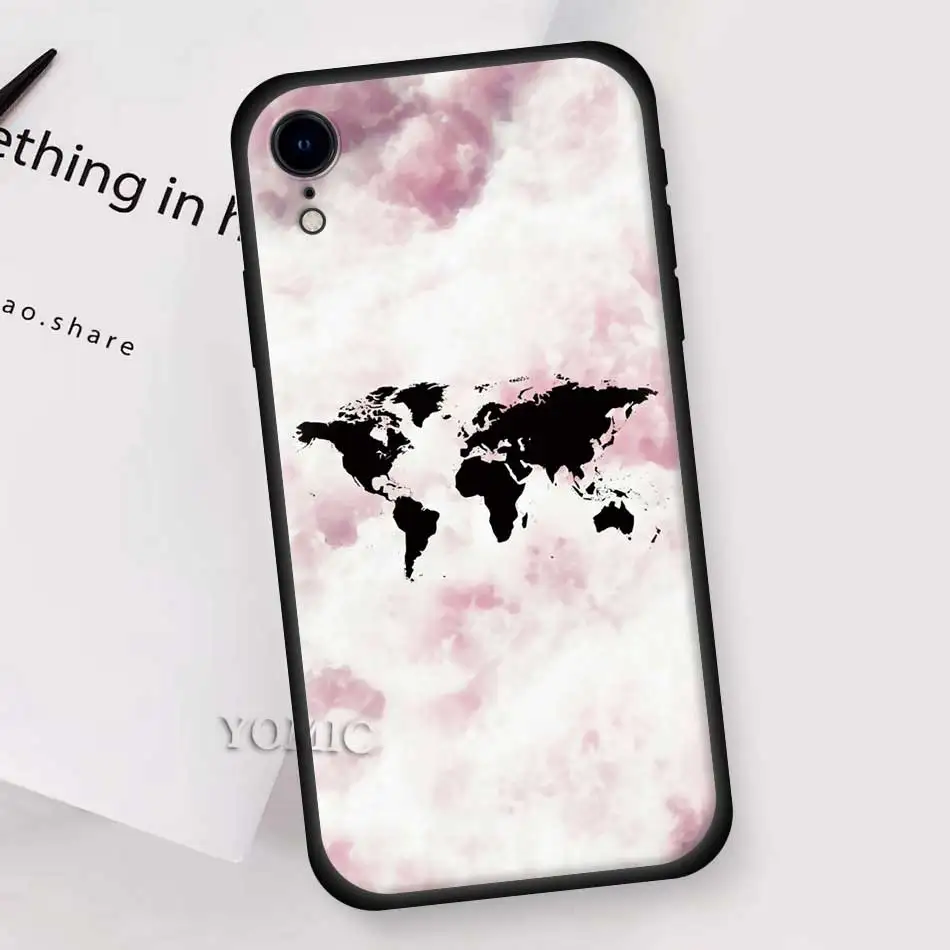 Soft Cases for Apple iPhone 12 Mini 11 Pro 7 8 XR X XS MAX Black Phone Bag For 6 6S Plus 5 5S SE 2020 Tpu Cover World Map Travel