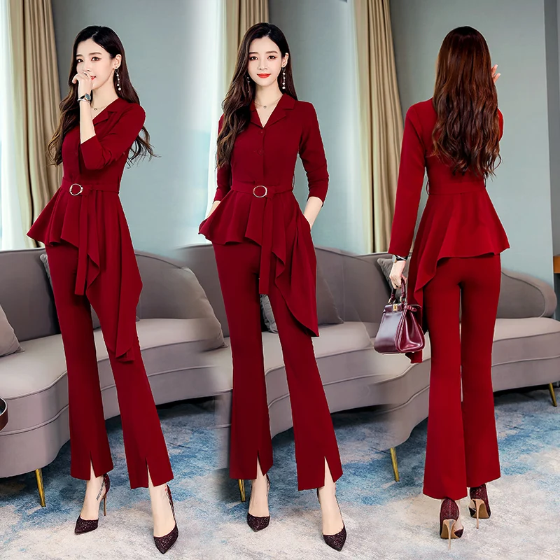 

Irregular Women 2 Piece Set Top And Pants Irregular Two Piece Outfits Ol Ensemble Femme Deux Pieces Year-old Female Costume