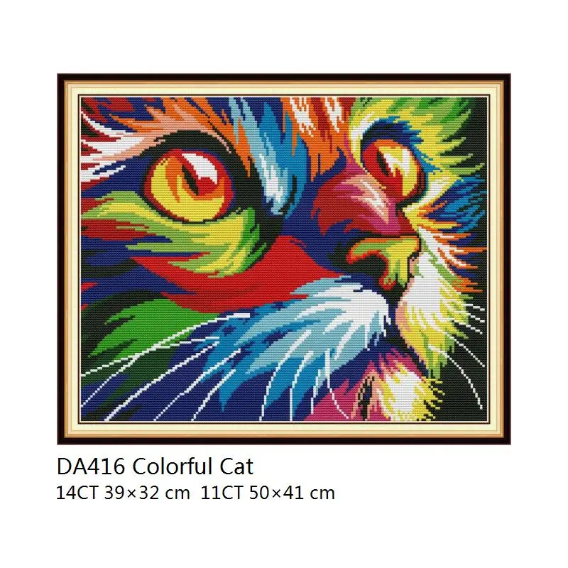 Cross Stitch DA416 Красочный Кот, радость, Sunday, вышивка крестиком, DMC, нить, 14CT, 11CT, Печатный холст, белая ткань для рукоделия, Набор для вышивания, сделай сам - Цвет: Cross Stitch DA416