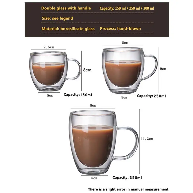 Прозрачная стеклянная кофейная чашка молоко виски чай пиво двойная креативная