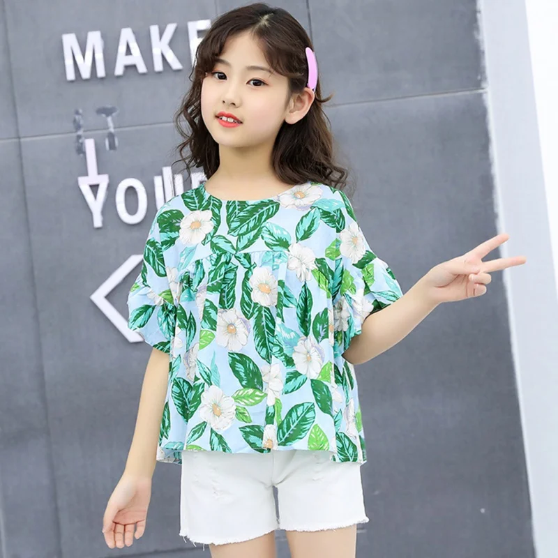2019 Новая летняя детская повседневная футболка с короткими рукавами и цветочным
