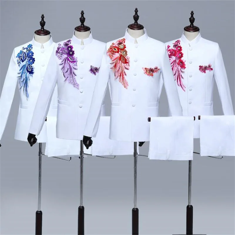 Adult mens tunic suits singer sequins blazers red song chorus performance costume annual meeting stage host пиджак мужской white
