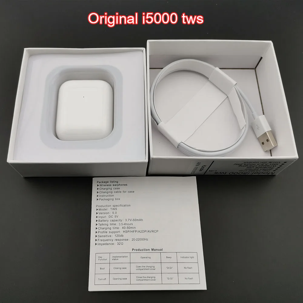White i5000 I5000 наушники-вкладыши TWS с 1:1 Air2 переименовать Беспроводной наушники 8D стерео супер бас 1536D pk H1 чип i30 i60 i1000 i200 i2000 i500 i9000 наушники-вкладыши tws с ios13 - Цвет: White i5000