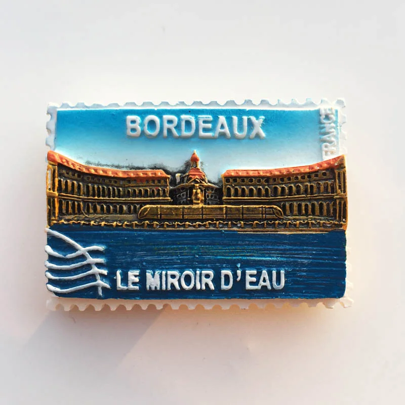 

French Bordeaux Attractions Water Mirror Square Resin Refrigerator Magnetic Sticker Souvenir Gift DIY Home Kitchen Decor