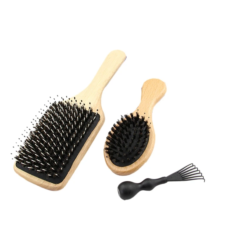 

3Pcs Wood Comb Professional Paddle Cushion Hair Loss Massage Brush Hairbrush Comb Scalp Hair Care Healthy Bamboo Comb